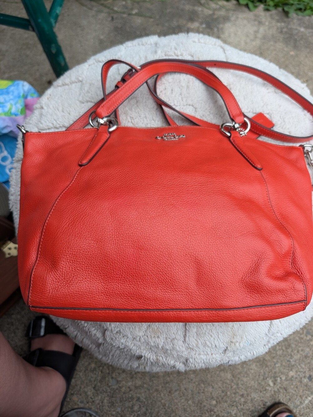 Coach Bright Orange Pebble Leather Kelsey satchel Tote with Adjustable Strap